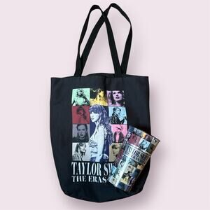 Official Taylor Swift Eras Tour Black Canvas Tote Bag Souvenir Cup Concert Merch